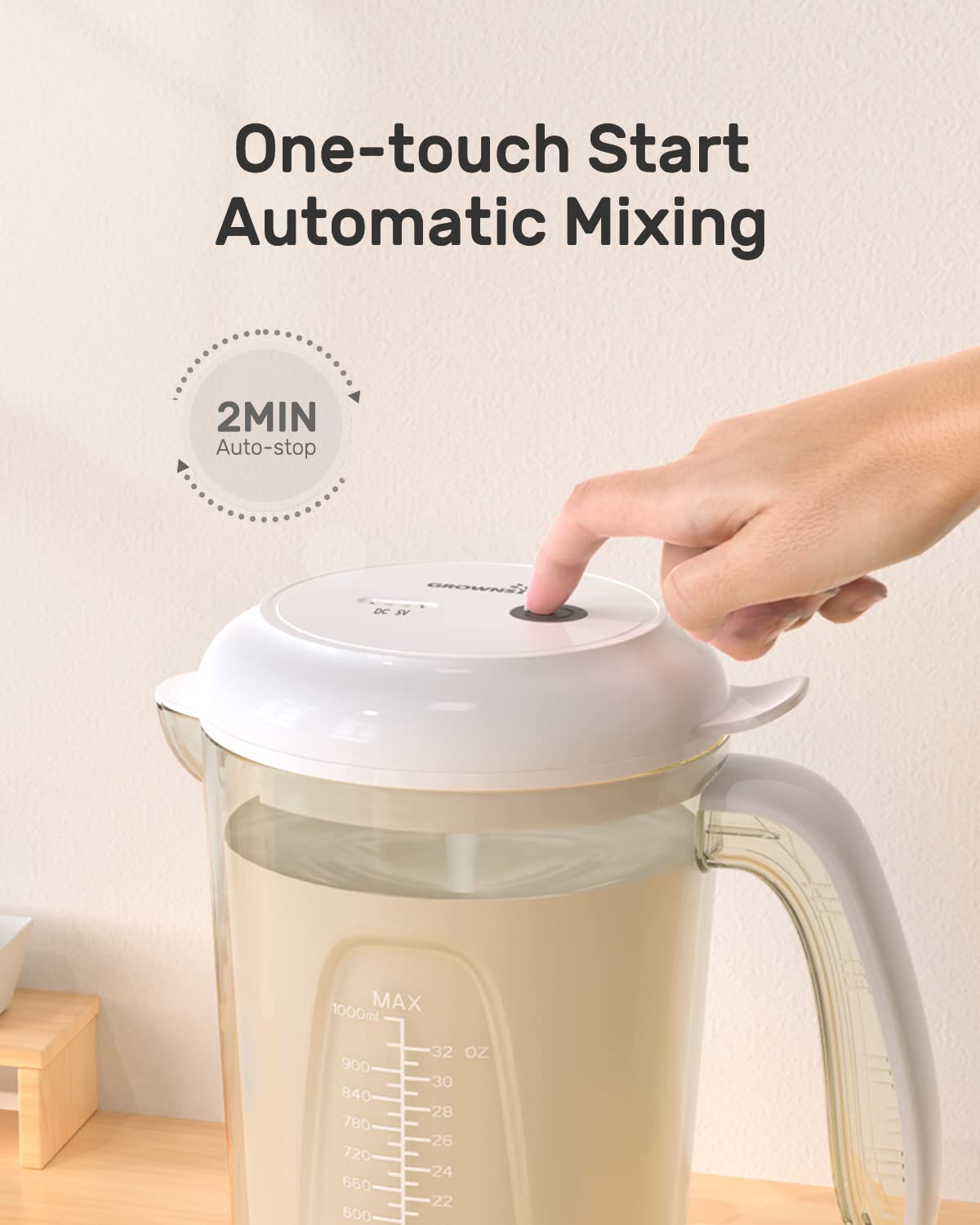 Grownsy 32OZ Baby Formula Mixer Pitcher, Rechargeable Electric Formula Mixing Pitcher, Automatically Mixing for Formula Powder Without Air Bubbles or Lumping,BPA Free,Easy to Clean - Image 6